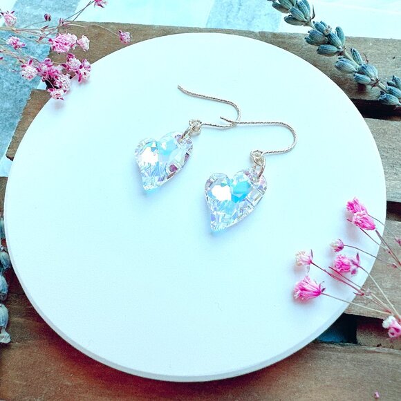 Beautiful Sparkly Crystal Heart Earrings | Handmade in BC - Picture 3 of 3